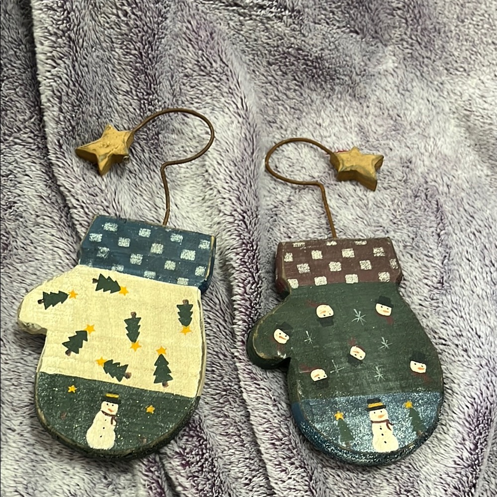 Festive Mitten Ornaments - Green and Blue